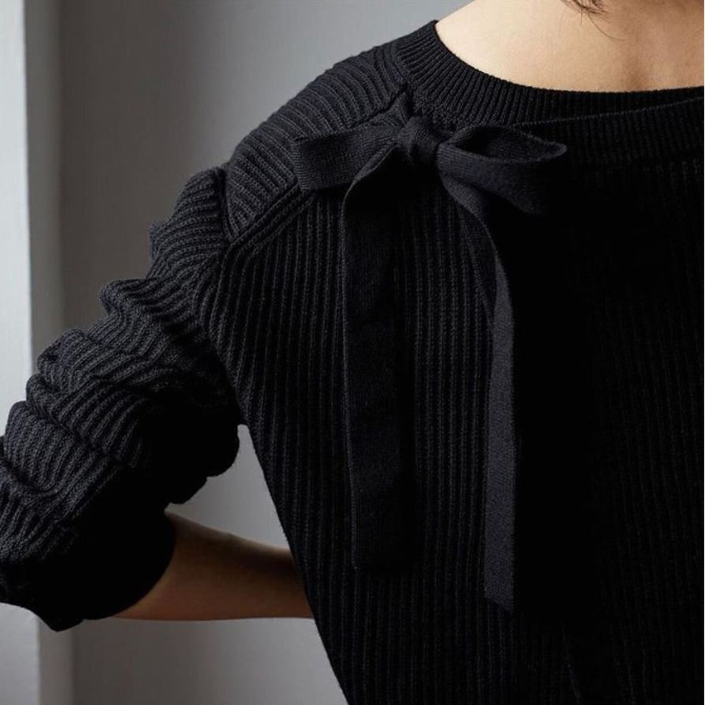 NWT Vince Split Tie Back Cashmere Cotton Ribbed Sweater Black XS S $325